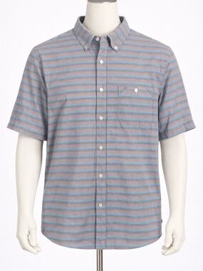 Toad&Co Shirt Mens Large Blue Stripe Short Sleeve Button Up‎ Casual Stretch